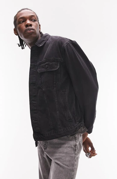 Topman Oversized Fit Denim Jacket In Washed Black