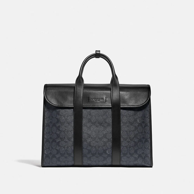 Coach Gotham Portfolio In Signature Canvas In Color<lsn_delimiter>black Copper/charcoal/black