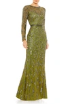 MAC DUGGAL BEADED LONG SLEEVE GOWN