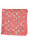 Eton Seashell Print Silk Pocket Square In Pink