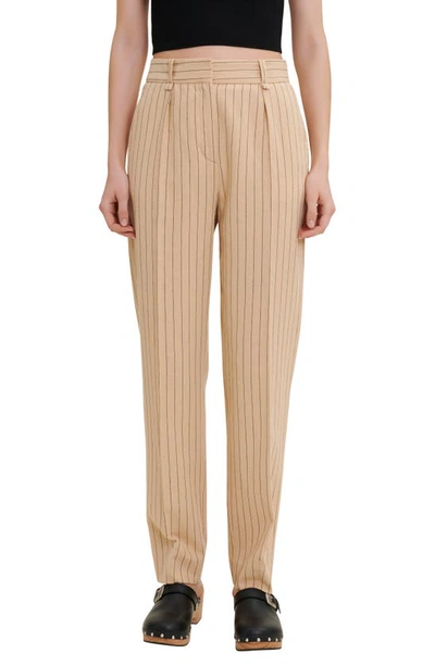 Maje Pilatex Striped Organic-cotton And Linen-blend Trousers In Naturels