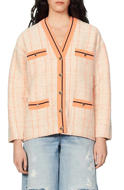 Sandro Enguerrand Oversized Tweed Coatigan In Ecru / Orange