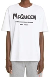 ALEXANDER MCQUEEN ALEXANDER MCQUEEN GENDER INCLUSIVE GRAFFITI GLITTER LOGO COTTON GRAPHIC T-SHIRT