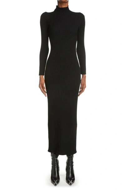 Balenciaga Cable Knit Long Sleeve Wool Blend Sweater Dress In Black