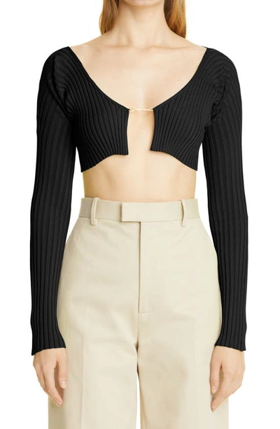 Jacquemus Le Maille Cropped Longsleeve Top In Nero