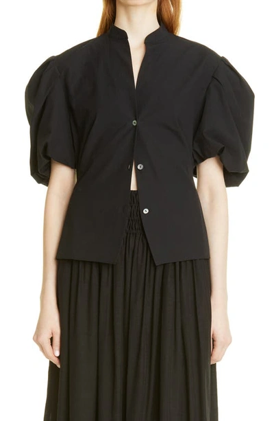 Vince Puff Sleeve Cutout Back Detail Cotton Blouse In Black