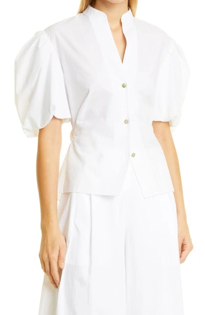 Vince Puff Sleeve Cutout Back Detail Cotton Blouse In Optic White