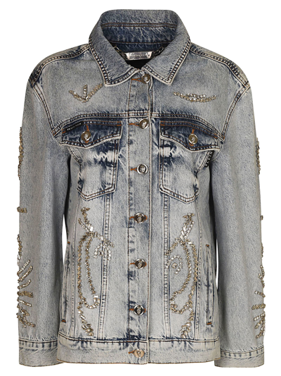 Philipp Plein Oversized Denim Duck Jacket In Frost Blue