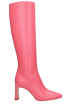 LIU •JO SQUARED LH 01 HIGH HEELS BOOTS IN ROSE-PINK LEATHER