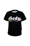 Gcds Short Sleeve Crew Neck T-shirt With Rhinestone Applications In Black