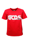 GCDS SHORT SLEEVE CREWNECK T-SHIRT WITH LOGO AND FLUORESCENT LETTERING