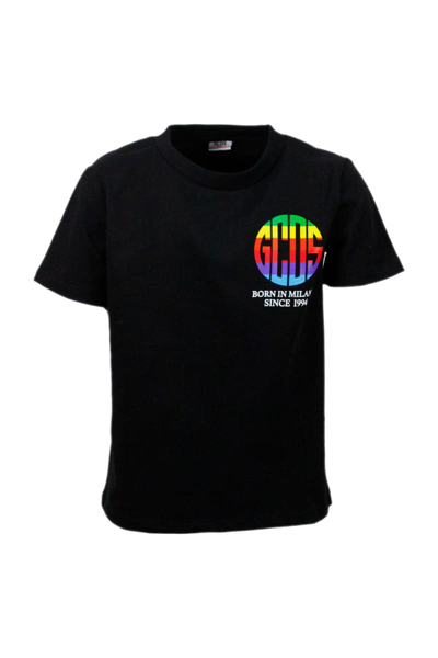 Gcds Kids' Short Sleeve Crewneck T-shirt With Logo And Writing In Black