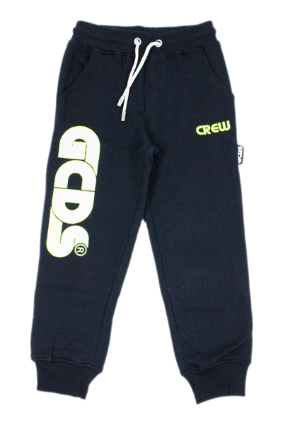 Gcds Kids' Jogging Trousers With Writing With Fluo Profiles In Blu