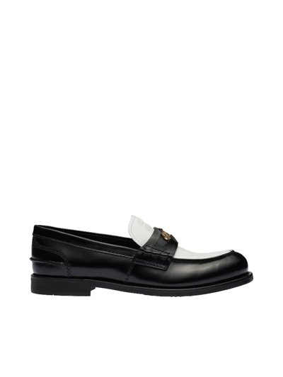 Miu Miu Two-tone Brushed Leather Penny Loafers In Black