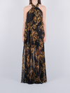 Versace Jeans Couture Garland-print Pleated Long Dress In Black