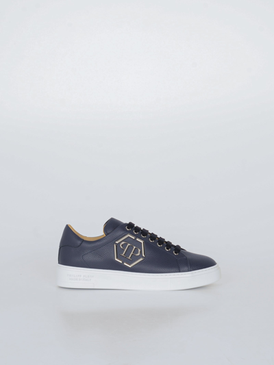Philipp Plein Leather Lo-top Sneakers Hexagon Sneaker In Blue