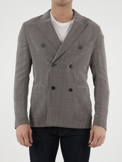 Tonello Double-breasted Glen Plaid Jacket In Gray