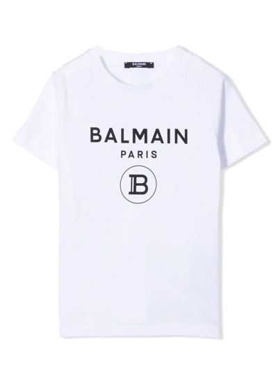 Balmain Kids' White Cotton Logo T-shirt