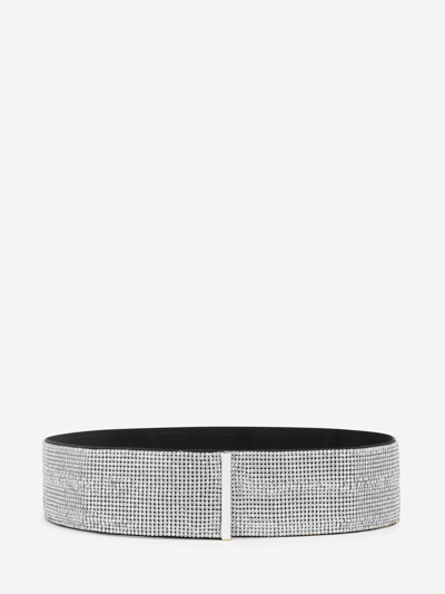 Dolce & Gabbana High-waist Crystal Mesh Belt In Silver