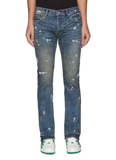 Purple Splash Paint Mid Washed Bootcut Jeans In Blue