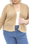 Nina Leonard Pointelle Knit Cardigan In Tan