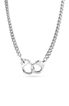 Bling Jewelry Black Handcuff Necklace Lock In Silver-tone