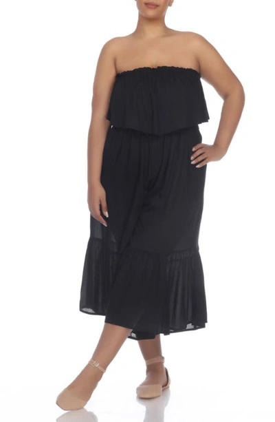 Boho Me Ruffle Popover Strapless Jumpsuit In Black