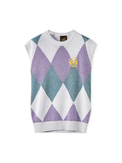 Loewe X Paula's Ibiza Anagram Lurex Vest In White/purple/blue