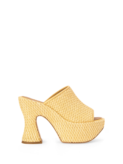 Loewe Woven Raffia Open-toe Platform Mules In Camel Color