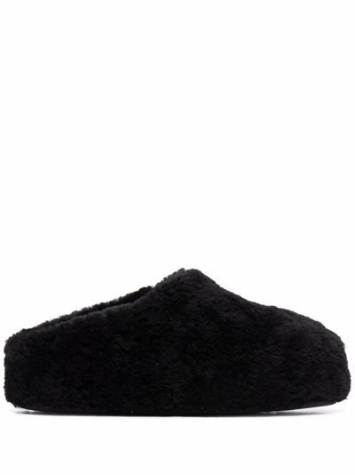 Amina Muaddi Black Giuly 35 Flatform Shearling Slippers