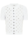 Miu Miu Rhinestone-embellished Cropped Cardigan In Grau