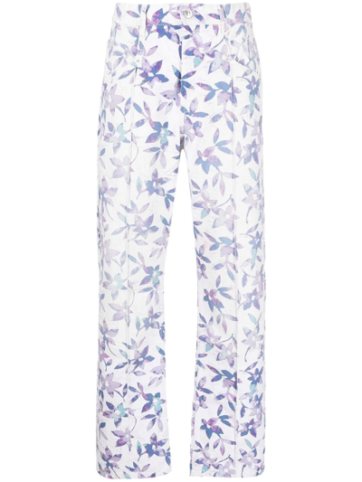 Isabel Marant Floral-print Straight-leg Trousers In Weiss