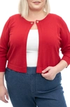 Nina Leonard Three-quarter Sleeve Bolero Sweater In Nina Red
