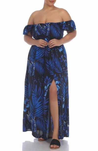 Boho Me Smocked Flutter Sleeve Maxi Dress In Black/ Navy Print