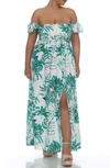 Boho Me Smocked Flutter Sleeve Maxi Dress In White/ Green Print