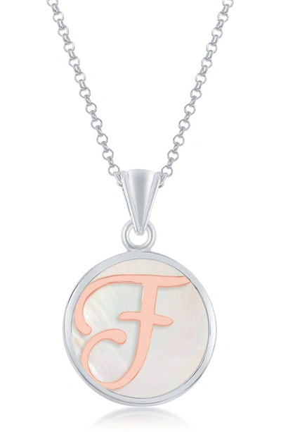 Simona Sterling Silver & Mother Of Pearl Initial Necklace In Silver - F