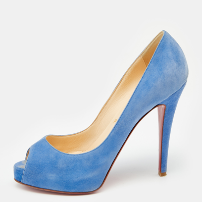 Pre-owned Christian Louboutin Blue Suede New Very Prive Peep Toe Pumps Size 36.5