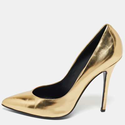 Pre-owned Giuseppe Zanotti Gold Leather Pointed Toe Pumps Size 40.5