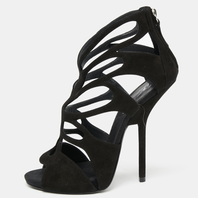 Pre-owned Giuseppe Zanotti Black Suede Butterfly Cutout Sandals Size 38