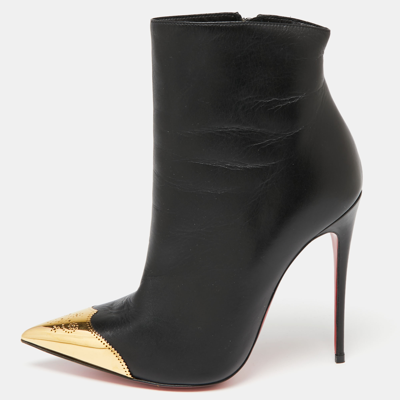 Pre-owned Christian Louboutin Black Leather Calamijane Pointed-toe Ankle Booties Size 35.5