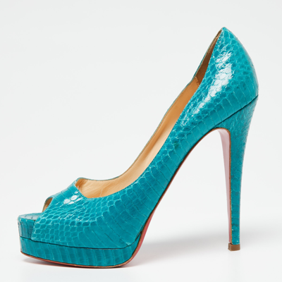 Pre-owned Christian Louboutin Turquoise Python Leather Altadama Peep-toe Pumps Size 39.5 In Green