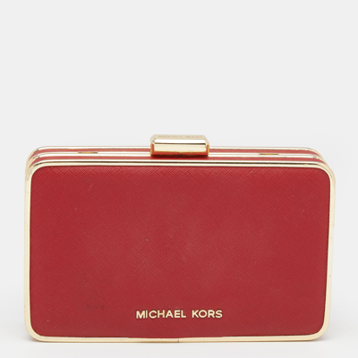 Pre-owned Michael Kors Red Saffiano Leather Minaudiere Clutch
