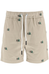 Palm Angels Palm Tree-print Drawstring Shorts In Beige,green