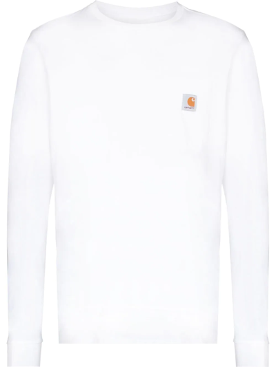 Carhartt Logo Appliquéd Long Sleeve Cotton T-shirt In White