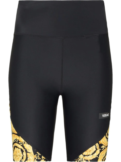 Versace Barocco-print Biker Shorts In Black