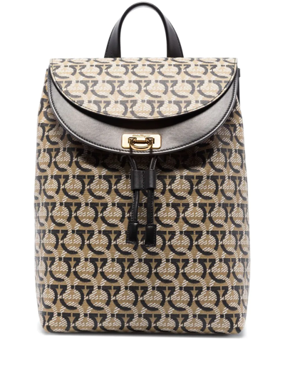 Ferragamo Monogram-logo Backpack In Beige