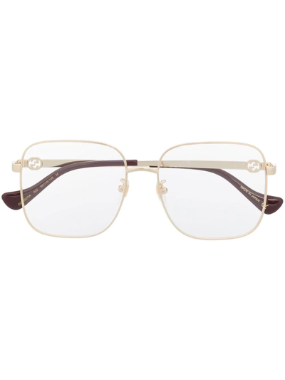 Gucci Logo Square- Frame Glasses In Gold