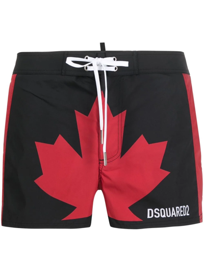 Dsquared2 Maple Leaf-print Swim Shorts In Schwarz