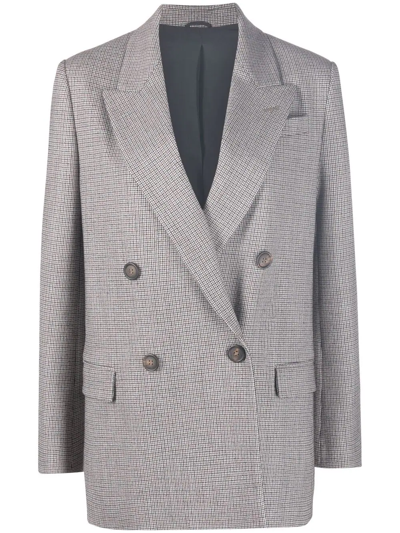 Brunello Cucinelli Check-pattern Double-breasted Blazer In White