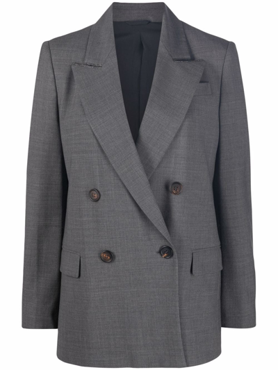 Brunello Cucinelli Chain-trim Double-breasted Jacket In Grey